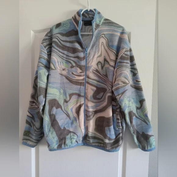 ASOS Design Oversized Zip-up Fleece Jacket with Marble Print Unisex - Picture 2 of 8